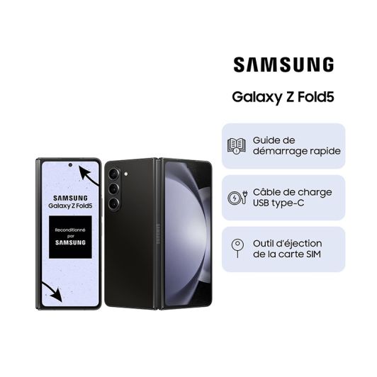  Smartphone SAMSUNG Galaxy FOLD 5 5G 256Go Noir Reconditionné Grade A+