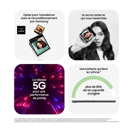 Smartphone SAMSUNG ZFLIP 5 5G 256Go Vert reconditionné Grade A+ RECONDITIONNE PAR SAMSUNG