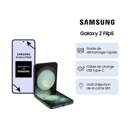 Smartphone SAMSUNG ZFLIP 5 5G 256Go Vert reconditionné Grade A+ RECONDITIONNE PAR SAMSUNG