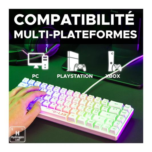 Clavier gamer THE G-LAB TKL 60% Hydrogen blanc