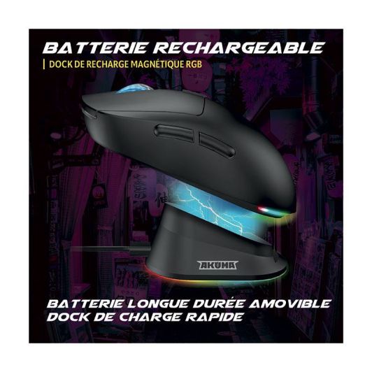 Souris gaming AKUMA OTAKU M06WL 7200Dpi avec base de recharge magnétique
