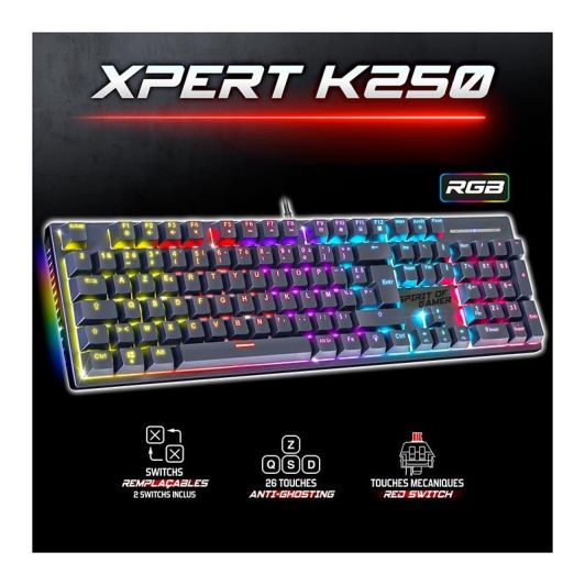 Clavier mécanique SPIRIT OF GAMER XPERT-K250 – Switchs rouges, RGB, anti-ghosting 26KRO, hot-swappable