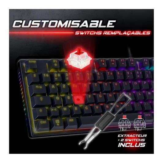 Clavier mécanique SPIRIT OF GAMER XPERT-K250 – Switchs rouges, RGB, anti-ghosting 26KRO, hot-swappable