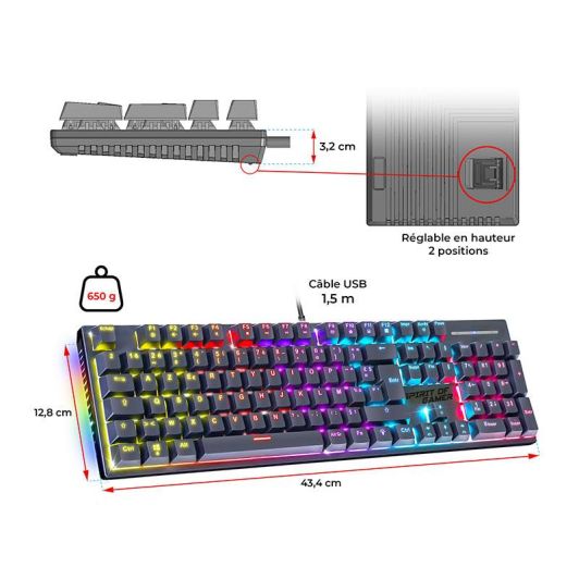 Clavier mécanique SPIRIT OF GAMER XPERT-K250 – Switchs rouges, RGB, anti-ghosting 26KRO, hot-swappable