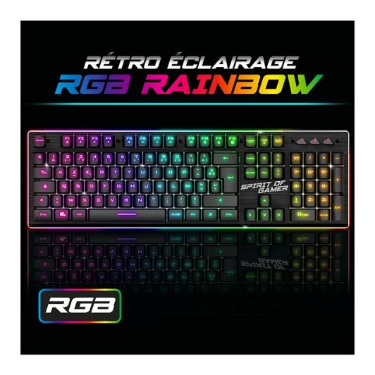 Pack Gamer Spirit of Gamer - Clavier Sans Fil AZERTY FR RGB + Souris 4800 DPI, Rechargeable, Aluminium, PC/PS4/PS5/Xbox - Noir