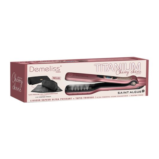 Lisseur vapeur DEMELISS TITANIUM CHERRY CHERIE + Tapis trousse thermorésistant