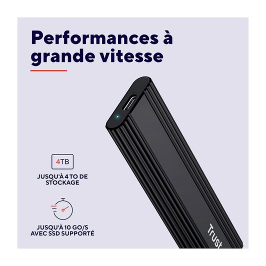 Boîtier TRUST SSD M.2 USB 3.2 Gen 2 – Boîtier externe pour disque NVMe/SATA (Noir)