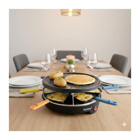 Raclette TECHWOOD 6 personnes - poelons avec manches coloré