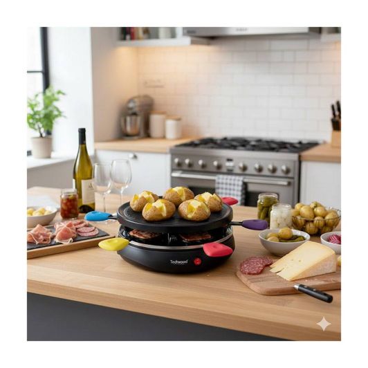 Raclette TECHWOOD 6 personnes- poelons avec manches coloré