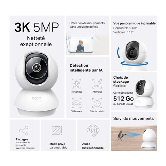 Caméra de surveillance TAPO C230 3K 5 MP Intérieure motorisée