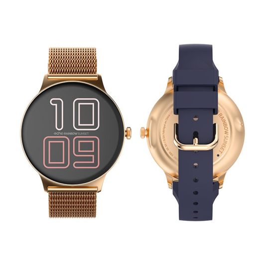 Montre connectée ECHO Rainbow Sunset bleu - Or rose - 2 bracelets