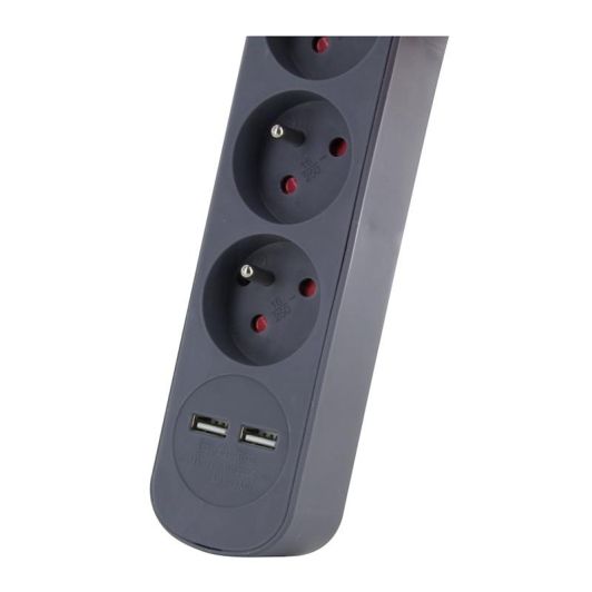Multiprise CHACON x5 + 2 USB A - 1.5m