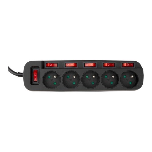 Multiprise ZENITECH x5 + 6 interrupteur 3m Noir