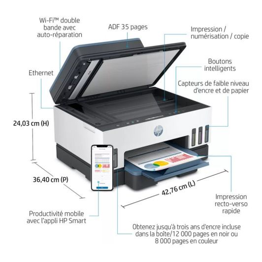 Imprimante HP Smart Tank 7306 multifonction à réservoir