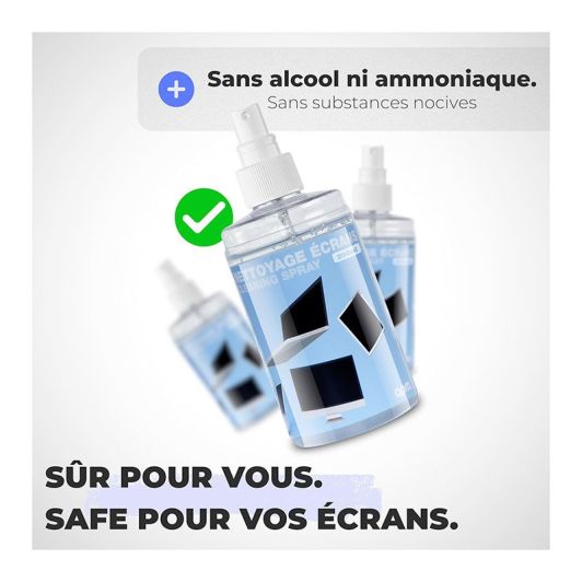 Spray APM Nettoyant Écran TV, PC, Smartphone, Tablette, Texture Gel Sans Alcool, Effet Antistatique, Anti-rayures, Anti-traces, Chiffon Microfibre Inclus, Nettoyage Sécurisé, 200ml