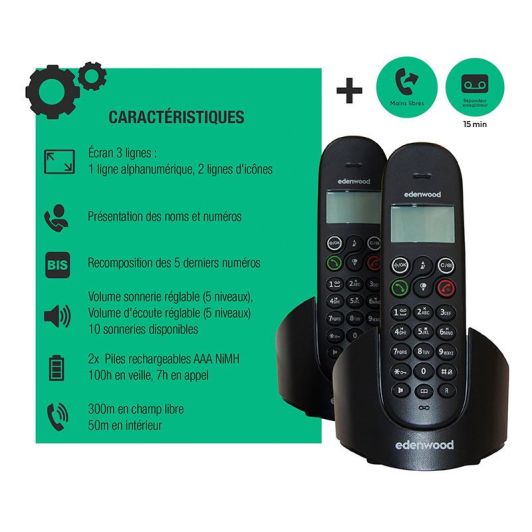 Téléphone duo avec répondeur EDENWOOD TRD 1 Noir