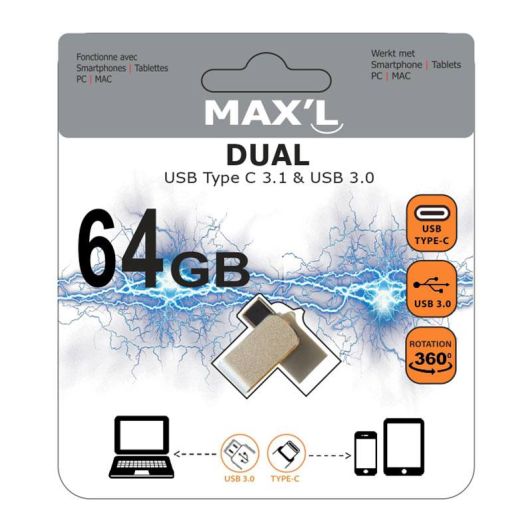 Clé USB MAXELL 64Go USB c + USB3.0