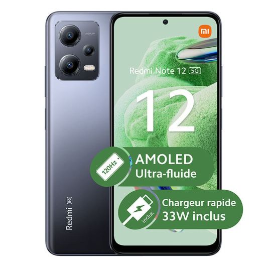  Smartphone XIAOMI Redmi Note 12 5G 128Go Gris + Coque