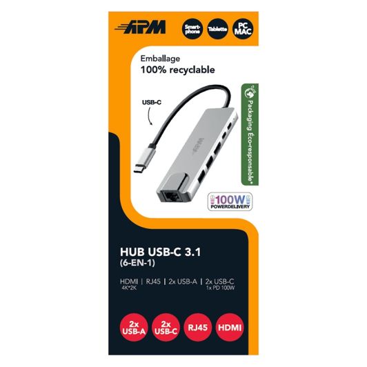 HUB APM USBC vers USBA, USBC, HDMI, RJ45