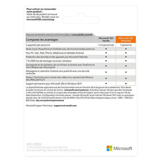 Microsoft 365 Personnel - 1 an - Code de téléchargement