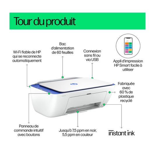 Imprimante HP DeskJet 2821e multifonction éligible Instant Ink