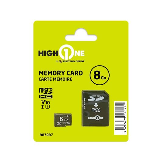 Carte Micro SD HIGH ONE 8 Go + adaptateur