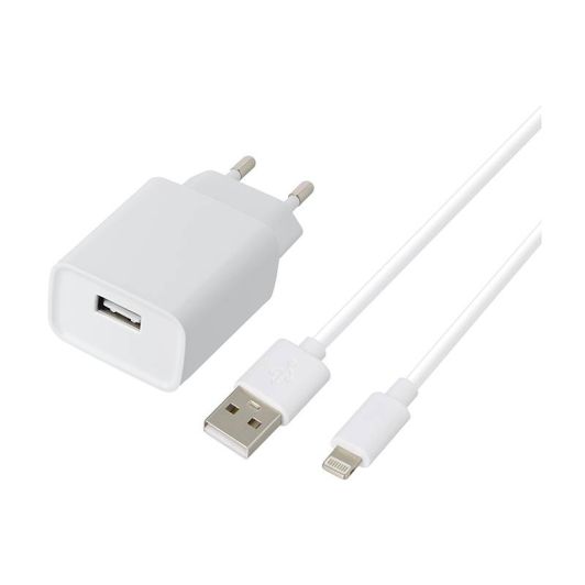 CHARGEUR SECTEUR 2,4AA + CABLE LIGHTNING BLANC 1M HIGH ONE 