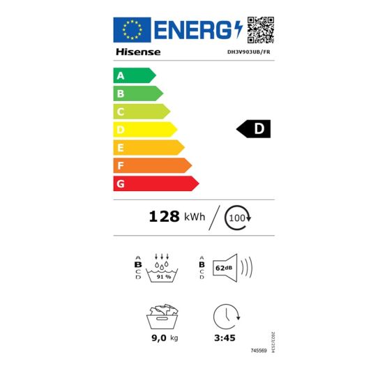 Sèche-linge pompe à chaleur 9 kg HISENSE DH3V903UB/FR