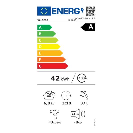 Lave-linge hublot 6 kg VALBERG WF 612 A BL180C