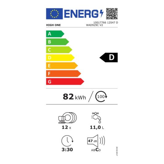 Lave-vaisselle 12 couverts 60 cm HIGH ONE 12S47 D WAD929C V2 