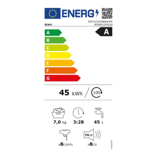 Lave-linge top BEKO TB721COLDWASHFR