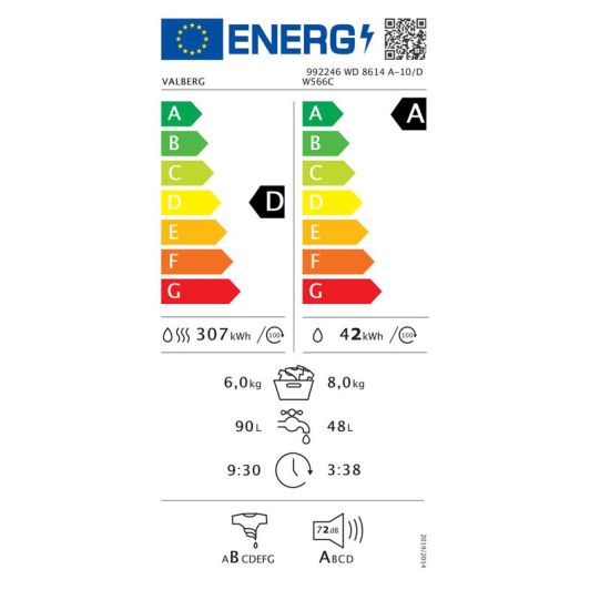 Lave-linge séchant 8 kg / 6 kg VALBERG WD 8614 A 10/D W566C