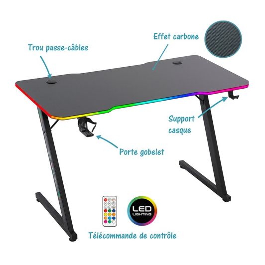 Bureau gaming LED AMSTRAD AMS-DESK120Z ASTRA Noir