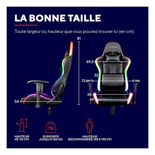 Chaise gaming TRUST GAMING Rizza LED Noir
