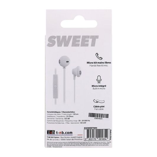Ecouteurs filaires TNB SWEET Blancs + micro