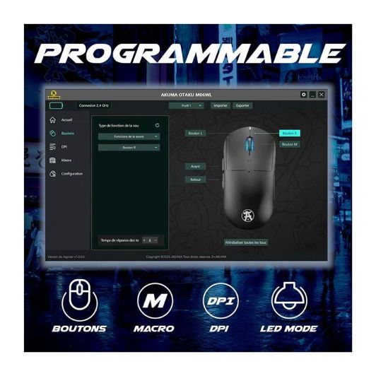 Souris gaming AKUMA OTAKU M06WL 7200Dpi avec base de recharge magnétique