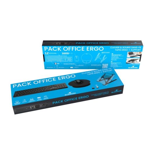 Pack Office BLUESTORK Sans Fil 4-en-1 – Clavier Silencieux, Souris 1600 DPI & Support PC