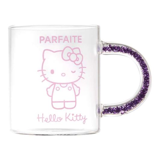 Mug verre 30CL Hello Kitty anse paillettes