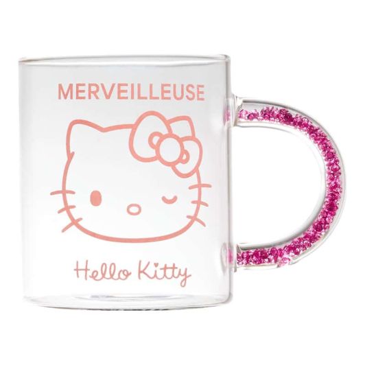 Mug verre 30CL Hello Kitty anse paillettes
