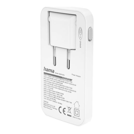 Chargeur rapide HAMA, 2 USB-C, 1 USB-A, mini-chargeur plat, PD, 65 W