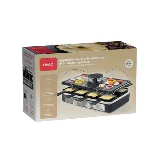 Appareil à raclette LIVOO 8p Smokeless - DOC372N