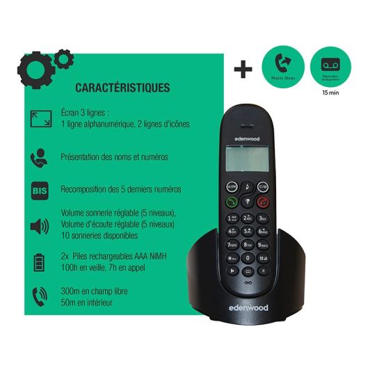 Téléphone solo avec répondeur EDENWOOD TSR 1 Noir