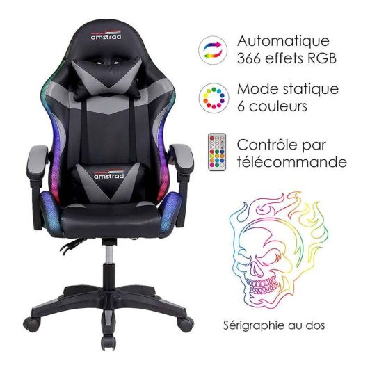 Chaise gaming AMSTRAD 900 LED Skull Noir