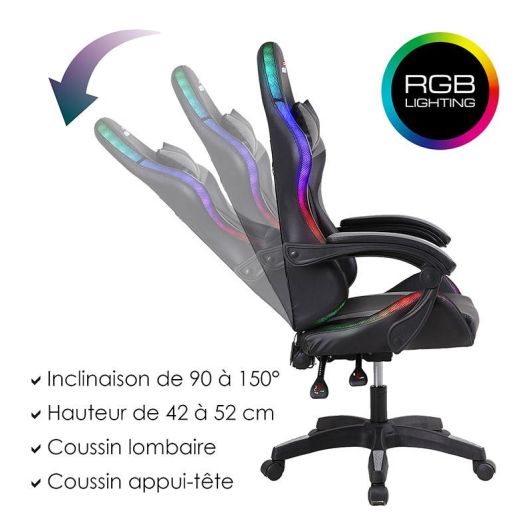 Chaise gaming AMSTRAD 900 LED Skull Noir