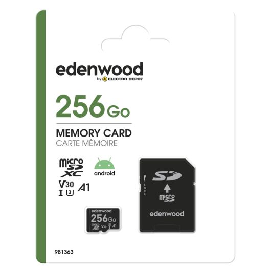 Carte Mémoire micro SD 256 Go EDENWOOD + Adaptateur – Ultra Stockage et Performance