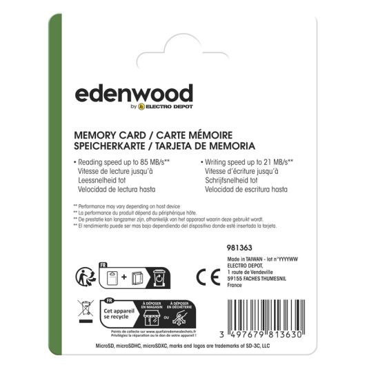 Carte Mémoire micro SD 256 Go EDENWOOD + Adaptateur – Ultra Stockage et Performance