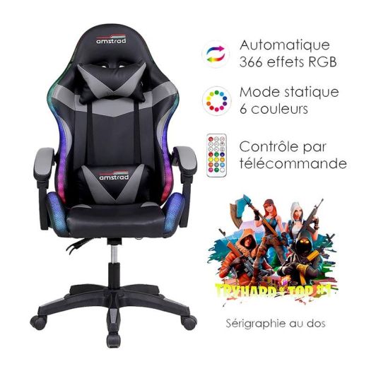 Chaise gaming AMSTRAD AMS 900 LED TOP1 Noir
