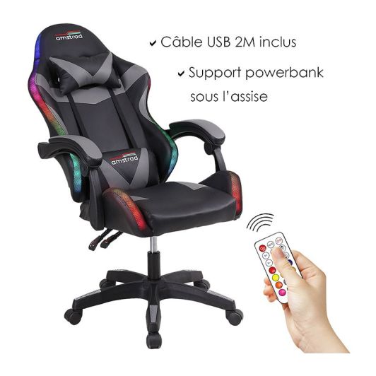 Chaise gaming AMSTRAD AMS 900 LED TOP1 Noir