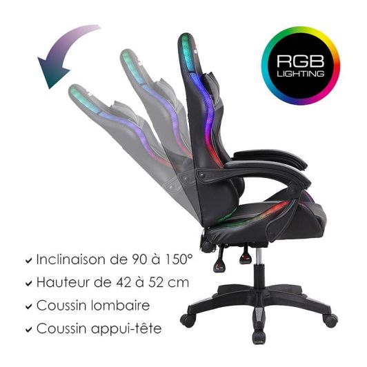 Chaise gaming AMSTRAD AMS 900 LED TOP1 Noir