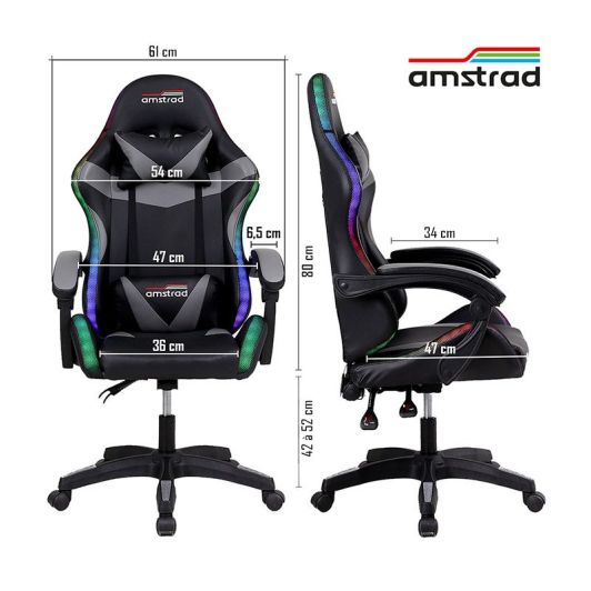 Chaise gaming AMSTRAD AMS 900 LED TOP1 Noir
